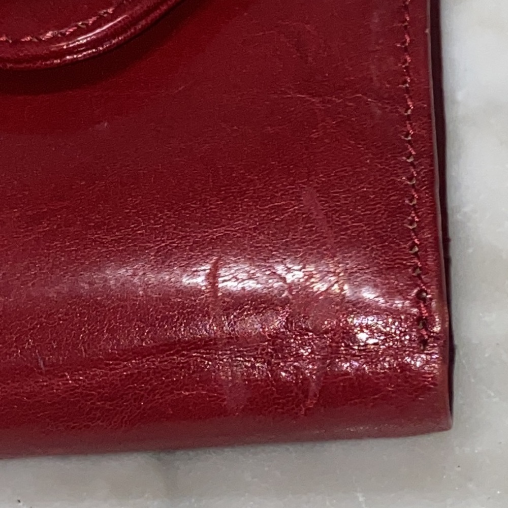 Hobo Int Red Glazed Leather String Wallet Euc - image 3